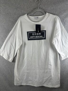 Anti Social Graphic Tunic Dress 3/4 Length Women's Size L - White Fashion Nova